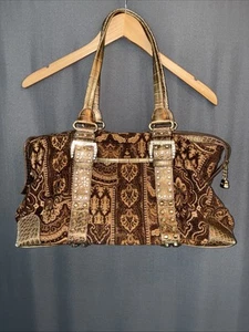 Borsa a tracolla Kathy Van Zeeland arazzo grande borsa bordo metallizzato borchie viaggio - Foto 1 di 24