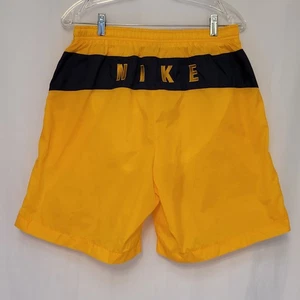 VTG 90s NIKE Bright Yellow Spellout Swim Trunks Shorts Lined Elastic Waist Sz L - Picture 1 of 7