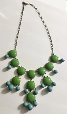 J Crew “Jade” Green “Turquoise” blue Dangle Statement Beaded Chain Necklace 26” - Image 1 of 4