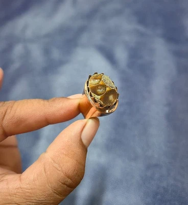 Anel de cobre puro fóssil de amonita fóssil pedra preciosa anel feito à mão - Imagem 1 de 4