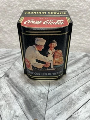 Vintage Coca-Cola teabag Tin soda jerk 5.5x4x4 - Image 1 of 4