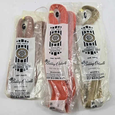 Lot  3 Vintage Belding Corticelli Waxon Buttonhole Twist Thread Orange Gold Rust - Image 1 of 4
