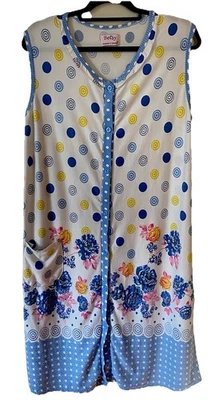 Betsy Johnson Lunares Abuela Camisón Bolsillo Blanco Azul Rosa Vestido para Dormir PJ's Foto 1 de 4