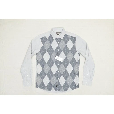 Michael Kors Shirt Mens Medium Blue White Striped Argyle Long Sleeve Button Up - Image 1 of 4