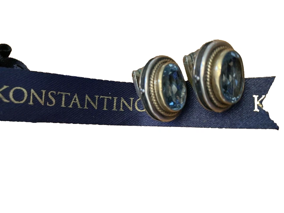 KONSTANTINO, СДЕЛАНО В ГРЕЦИИ 18K ЗОЛОТО, 925 ПРОБЫ И СИНИЙ ТОПАЗ ЗАЖИМ НА СЕРЬГИ - Изображение 1 из 4