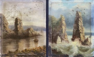 Pequeño par de pinturas al óleo sobre tabla de paisaje marino Devonshire del siglo XIX sin marco de calidad - Imagen 1 de 15