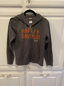 Harley Davidson Gray Orange Zip Up Hoodie Boys Size Large - Picture 1 of 8