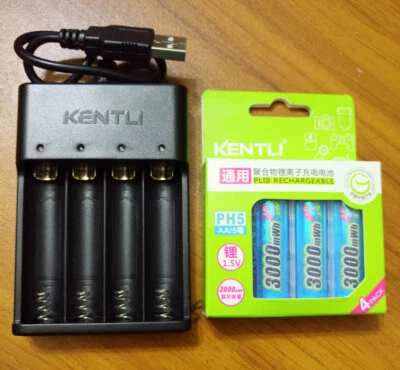 kentli AA 3000mWh 1.5V recarregável lítio íon de lítio USB AA bateria e carregador USB - Imagem 1 de 4
