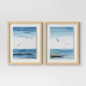 (Set of 2) 16" x 20" Seascape Framed Art Set Natural - Threshold - Picture 1 of 5