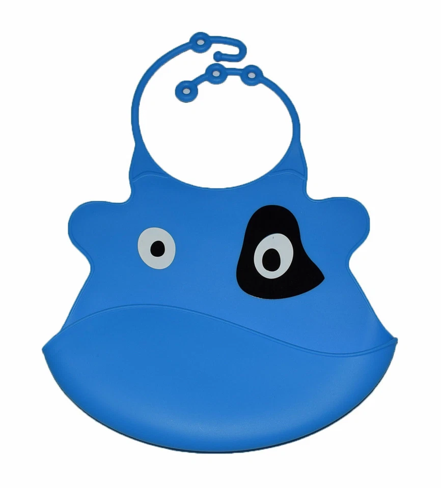 HOVUK Blau Weich Silikon Faltbar Baby Lätzchen Lebensmittel Auffangtasche Verstellbar Kuh Lätzchen 27cm