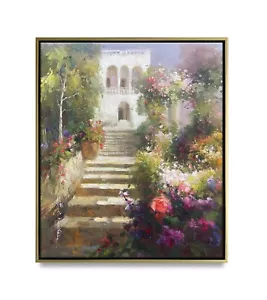 Hungryartist -Original Oil Painting of Garden Stair on Canvas 20x24 Framed - Picture 1 of 6