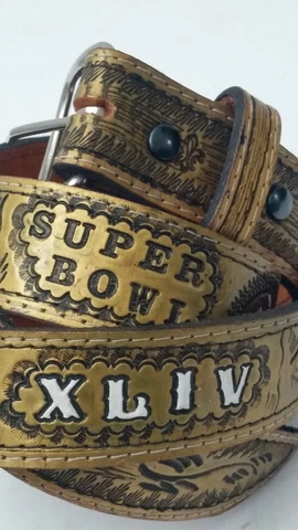 Vtg New Orleans Saints XLIV Leather Belt Custom Made NOS Size 40-42 Cover