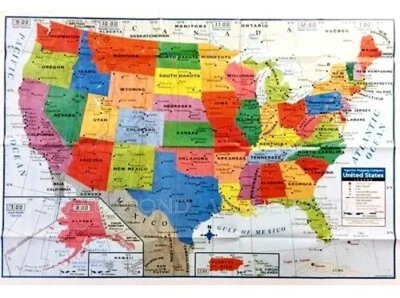 UNITED STATES USA WALL MAP STATE CAPITALS NATIONAL CAPITAL CITIES LAKES 40 x 28" - Image 1 of 2