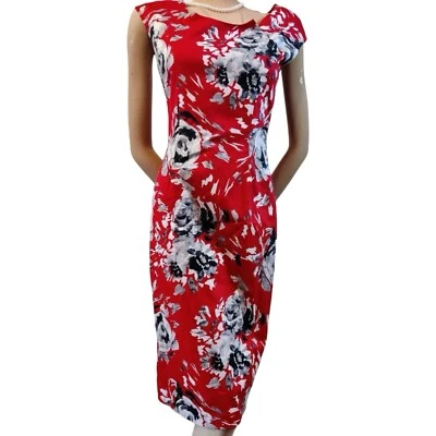 Vestido recto L.K BENNETT elegante rojo floral mezcla de algodón hasta la rodilla 6 Foto 1 de 4