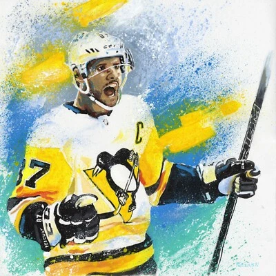 Сидни Кросби НХЛ хоккей пингвины оригинальный акрил картина маслом искусства художника - Изображение 1 из 4