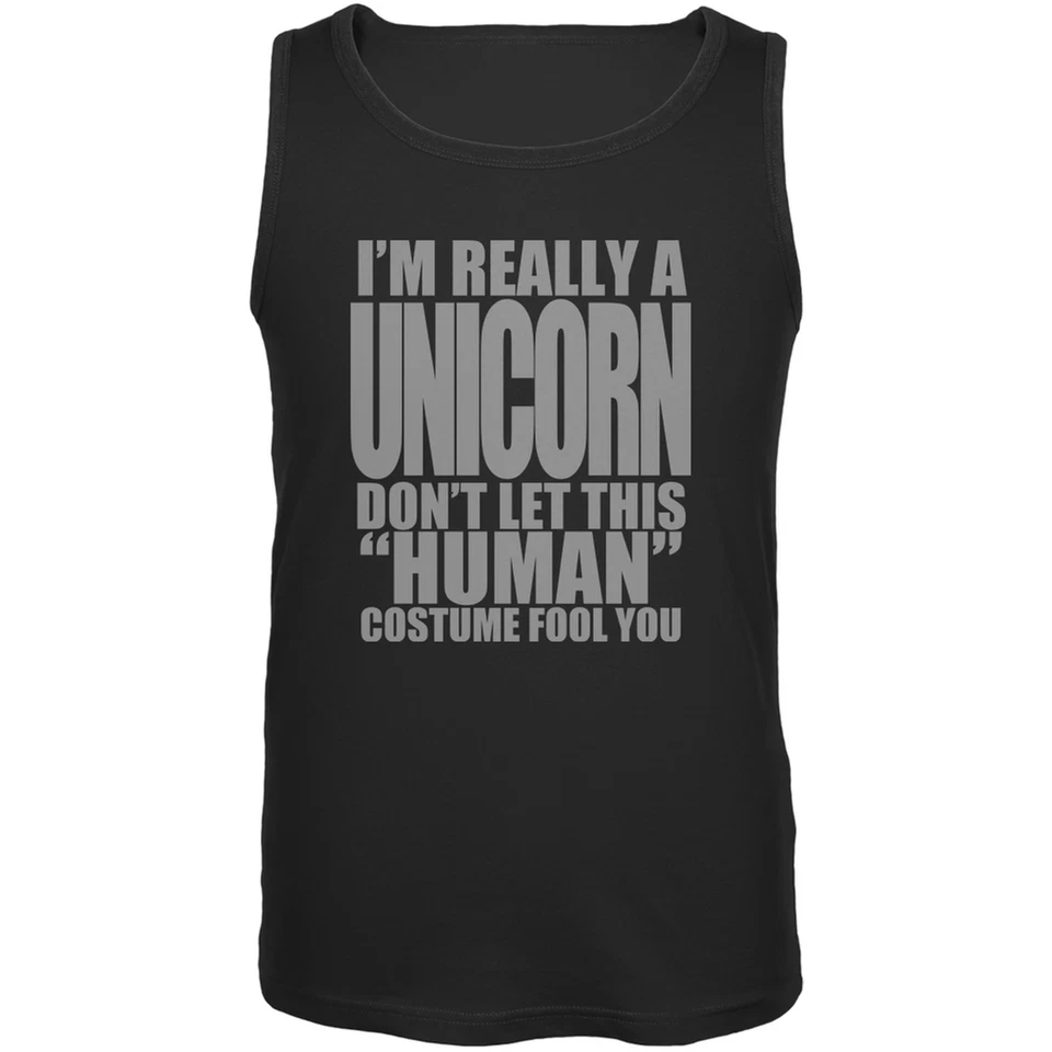 Halloween Human Unicorn Costume Black Adult Tank Top - Image 1 of 1
