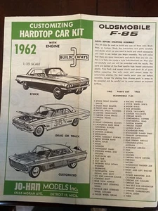 Vintage Annual JoHan 1962 Oldsmobile F85 Model Kit Instructions Sheet Only - Picture 1 of 2