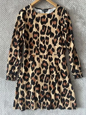 DOROTHY PERKINS LEOPARD PRINT DRESS SIZE 10 LONG SLEEVE  — 第 1/4 张图片