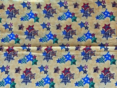 ERLANGER BLUMGART~Julie Borshak~STITCHED STARS~Yellow Blue Green Red~PATCHWORK~ - Image 1 of 3