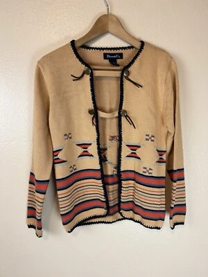 Denim&co. XS Suéter Cárdigan Vaquera Occidental Navajo Azteca Tribal Cowichan Foto 1 de 3