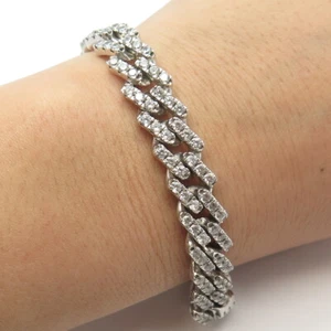 925 Sterling Silver C Z Tennis Link Bracelet 8.5" - Picture 1 of 6