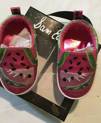 Sapato Sam Edelman bebê melancia berço vermelho verde 3-6-9 meses meninas - Imagem 1 de 3