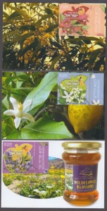 JUDAICA - ISRAEL Sc #2240a-c CONJUNTO DE 3 FLORES DE MIEL en CONJUNTO DE 3 TARJETAS MÁXICAS - Imagen 1 de 1