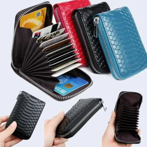Women Genuine Leather Credit Card Holder Wallet RFID Blocking Zipper Thin Pocket - Picture 1 of 31