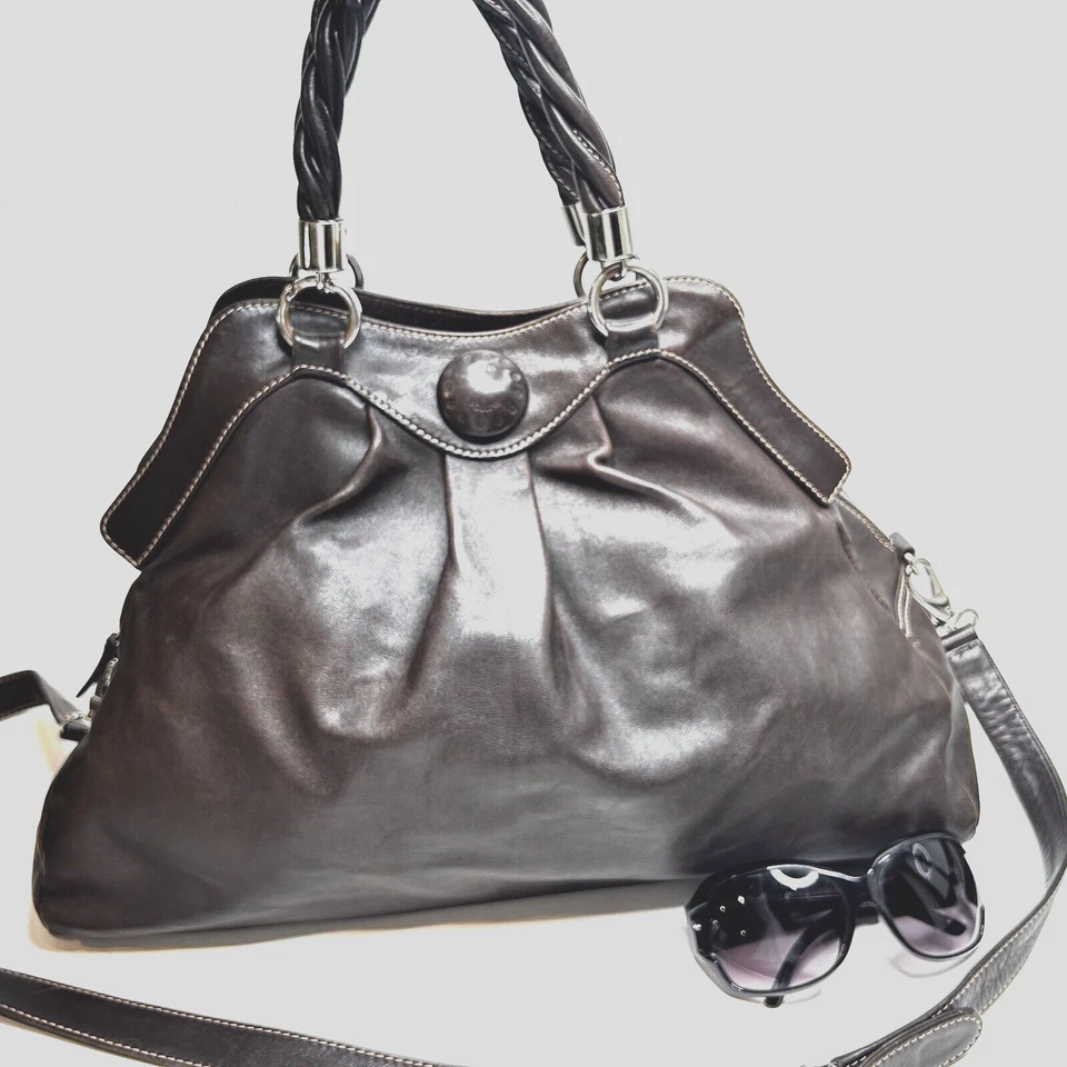 XL STUDIO POLLINI Cuero Marrón Cremallera Bolso de Hombro Cartera Hecho en Italia Foto 1 de 4