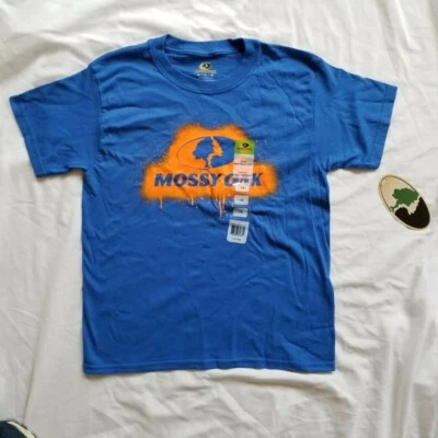 Mossy Oak Boys T Shirt Size Small Youth Blue Orange Outdoors Hunting Cotton - Image 1 of 4