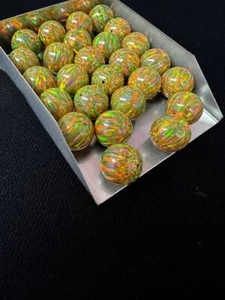 Half Drilled Fire Brown Synthetic Lab Created Opal Round Beads - Picture 1 of 3