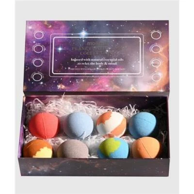 PLANET BATH BOMBS GIFT SET LUXURY HANDMADE FIZZY SCENTED 8 PIECE MOLLMILL VEGAN - Image 1 of 4