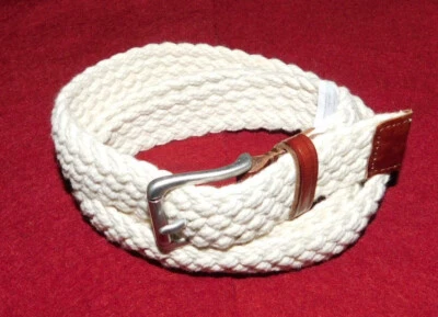 WOMEN'S J. CREW OFF WHITE BRAIDED COTTON WITH LEATHER TABS BELT SIZE L. - Image 1 of 4