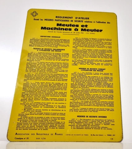 Vintage french metal utility security painted sign grinding wheels machines Cover