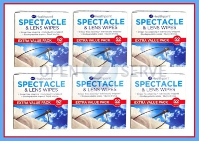 6x Healthpoint Spectacle & Lens Cleaning Wipes Glasses - Smear Free - 52 Wipes