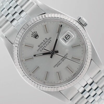 Rolex Datejust 16014 36mm aço mostrador índice prata bisel canelado pulseira Jubileu - Imagem 1 de 4