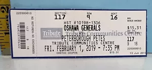 Feb. 1, 2019 Ottawa Generals v Peterborough Petes Hockey Ticket - Picture 1 of 2