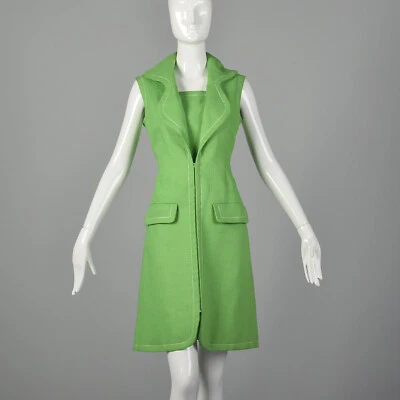 Vestido camisero M Geoffrey Beene verde años 60 mod cremallera bolsillo frontal lino años 60 de colección Foto 1 de 4
