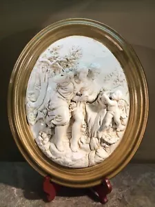 Antique HOLLYWOOD REGENCY 16” CHALKWARE ITALIAN FRENCH CHERUB ANGEL WALL ART - Picture 1 of 8