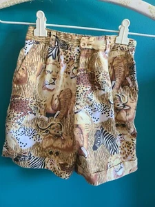 Vintage Kids Size 5 Lion Cheetah Safari Animal Print Shorts Pleated 90s Cotton - Picture 1 of 5