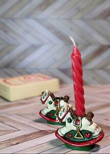 Vtg Holiday Memories Collector Rocking Horse Mini Taper Candle Holders Set of 2