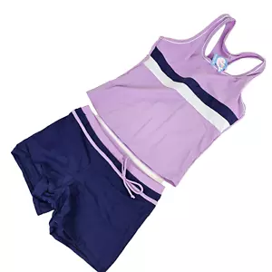 Little Girls Summer Swimwear Two Piece Boyshort Tankini Kids Swimsuit Blue Lilac - Picture 1 of 8