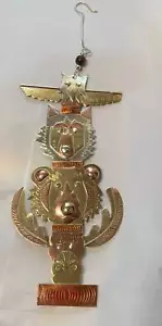 New Handmade Woodland Totem Pole Moose Wolf Bear Ornament 7" - Ethically Made - Picture 1 of 3