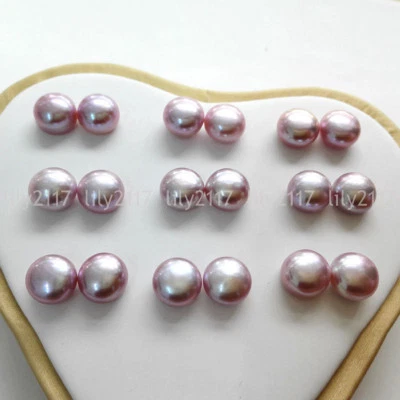 Venta al por mayor 9 pares de aretes naturales de plata con perlas de agua dulce púrpura de 10-11 mm Foto 1 de 3