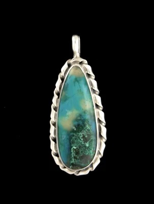 Кулон из стерлингового серебра 925 пробы с кремнеземом и хризоколлой коренных американцев навахо Tom Morgan - Изображение 1 из 4