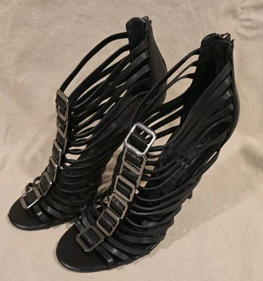 Tory Burch 古巴笼形高跟鞋 8.5 码黑色皮革高跟鞋 — 第 1/4 张图片