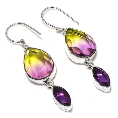 Orecchini gioiello in argento sterling 925 con tormalina bicolore, pietra... - Immagine 1 di 4