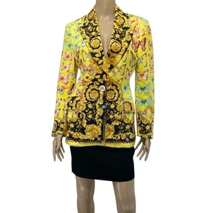 MARINA SITBON KAMOSHO Vintage Yellow Multicolor Butterfly Prints Blazer Jacket - Picture 1 of 11