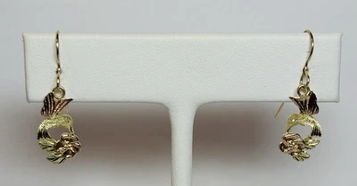 10k Yellow & Rose Gold Hummingbird Heart Dangle Earrings - Image 1 of 4