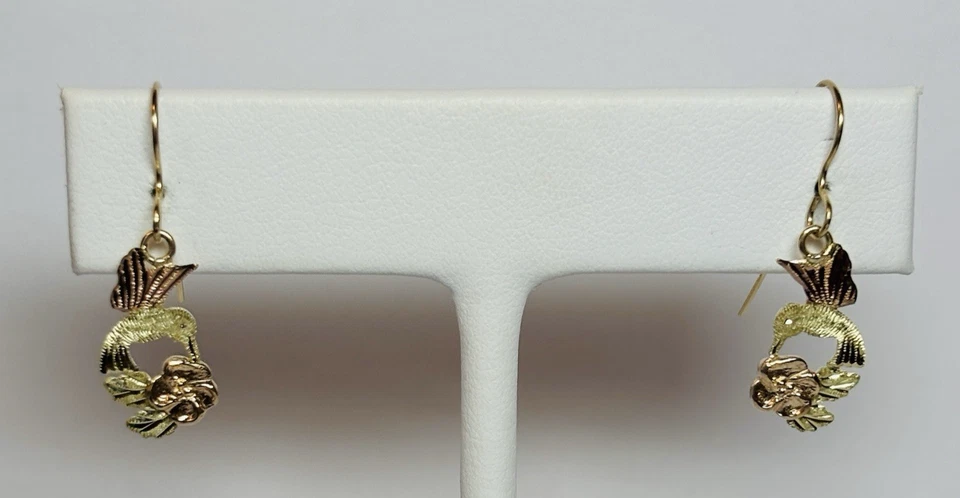 10k Yellow & Rose Gold Hummingbird Heart Dangle Earrings - Image 1 of 4